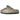 Birkenstock Boston Taupe sneakers i en vinklad profil med ovandel i mocka, brunt spänne och den ikoniska anatomiska korksulan