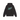 Stussy Satin Patch Oversized Hoodie Washed Black sneakers framifrån med svart tvättad look och vitt broderat Stussy-logo på bröstet