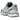 Asics Gel-Kayano 12.1 Silver Green sneakers i vinklad vy med ovandel i silverfärgad mesh, gröna accenter och en robust sula med stötdämpning