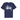 Stussy Tee Navy sneakers med frontvy av en mörkblå t-shirt med vit Stüssy-logotyp tryckt centralt på bröstet i bomullsmaterial