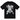 Stussy Stock Dog Tee Black sneakers, framifrån visad med svart bomullsmaterial och Stüssy hundgrafik i vitt tryck på bröstet.