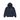 Stüssy Basic Hoodie Navy sneakers frontvy av marinblå huvtröja med vit Stüssy-logotyp tryckt på bröstet och dragsko vid huvan