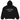 Fear of God Essentials Fleece Hoodie Black sneakers sedd framifrån i svart bomullsmaterial, med huva och det ikoniska Essentials-logot på bröstet