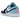 Jordan 1 Low Sail Blue Chill sneakers i vinkelvisning med vit och ljusblå överdel i läder samt matchande snören