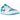 Air Jordan 1 Low Aquatone sneakers i sidoprofil med ljusblå paneler, vit bas, svart Swoosh-logotyp och en vit och ljusblå gummisula