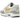 Nike Air Max 1 Summit White University Gold sneakers i sidoprofil med vit meshouppbyggnad, gula detaljer och synlig dämpning