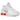 Nike Shox R4 White Phantom Picante Red sneakers sedd från sidan med vit ovandel, röda detaljer och den distinkta stötdämpande Shox-sulan