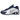Nike Shox R4 Blue Void sneakers i sidoprofil med en mörkblå ovandel i läder och den ikoniska stötdämpande Shox-sulan med cylindrar