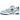 New Balance 550 Chrome Blue Patent sneakers i sidoprofil med vit läderöverdel, blå lackdetaljer och klassisk N-logga