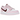 Nike Dunk Low Pink Foam Red White sneakers i sidoprofil med ovandel i rosa läder, röda detaljer, vita skosnören och matchande sula.