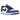 Air Jordan 1 Retro Low OG Game Royal sneakers sedda från sidan i vitt läder med kungsblå detaljer och klassisk svart swoosh på sidan.