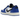 Air Jordan 1 Retro Low OG Game Royal sneakers sedda från sidan med vitt läder, blå detaljer på häl och tåbox samt svart Nike Swoosh-logotyp