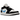 Air Jordan 1 Low Black University Blue White sneakers i vinklad vy med ljusblå läderdetaljer, svart ovandel och vit mellansula