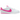 Nike Cortez Laser Fuchsia sneakers i sidoprofil med vit ovandel, fuchsia-detaljer, klassisk swoosh-logotyp och hållbar gummisula