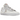 Nike Blazer Low sacai White Patent Leather sneakers i en vinklad vy med dubbel snörning, vitt lackläder och lager-på-lager Nike swoosh-design