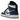 Air Jordan 1 Mid Split French Blue sneakers i sidoprofil med en kontrasterande blå och vit läderdesign, svart swoosh och vit mellansula.