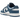 Nike Dunk Low Industrial Blue Sashiko sneakers i en vinkel med blå och vita textilier, vit mellansula och matchande skosnören