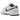 Nike Dunk Low 3D Swoosh sneakers i en vinklad vy med vit bas, grå detaljer och det karaktäristiska flerfärgade 3D-swoosh-logotypen.
