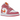 Air Jordan 1 Mid Pinksicle Safety Orange sneakers i sidoprofil med rosa ovandel, orange swoosh, vita detaljer och vit yttersula.