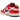 Nike Dunk Low Chicago Split sneakers sedd från sidan med röd och vit läderöverdel, delad svart-vit Swoosh och matchande tvåfärgad gummisula.
