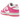 Nike Dunk Low Laser Fuchsia sneakers i sidovy med vit läderovandel, starka fuchsia-rosa överlägg och matchande swoosh-logotyp