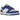Nike Dunk Low Racer Blue Photon Dust sneakers i sidoprofil som visar en grå läderbas med slående blå overlays och vit mellansula