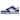 Nike Dunk Low Racer Blue Photon Dust sneakers i sidoprofil med grå läderöverdel, blå swoosh och vita skosnören på en klassisk gummisula