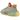 Adidas Yeezy Boost 350 V2 Desert Sage sneakers i sidoprofil med ljusgrön ovandel, en kontrasterande orange krage och halvtransparent sidorand