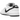 Nike SB Dunk Low White Black sneakers i en vinklad vy med vit ovandel, svarta läderdetaljer, svart swoosh och vit mellansula.