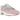 Nike Air Max 1 Pink Rise sneakers i sidoprofil med vit ovandel, grå detaljer, skarpa rosa inslag och en synlig Air-dämpning i sulan.