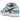 Nike SB Dunk Low Futura Laboratories Bleached Aqua sneakers i sidoprofil med flerfärgad ovandel, snören och mönstrad sula
