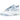 Air Jordan 4 Retro Forget Me Not sneakers sedd från sidan med ovandel i vitt läder, blå och grå detaljer samt den klassiska synliga Air-sulan.