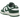 Nike Dunk Low Gorge Green Gold Mini Swoosh sneakers i en vinklad profilvy med mörkgröna läderöverlag, vit bas och gyllene detaljer