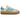 Adidas Gazelle Bold Almost Blue Yellow sneakers i sidoprofil med blå ovandel i mocka, gul sula och klassiska vita tandade ränder.
