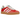Adidas Gazelle Indoor Olympic Pack Better Scarlet sneakers i profil, visar en röd ovandel i mocka med vita ränder och en transparent gummisula.