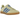 Adidas Gazelle Indoor Powder Yellow Royal Blue sneakers i sidoprofil med gul mockaöverdel, blå ränder och en semitransparent gummisula