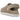 UGG Goldenstar Villa Clog Mustard Seed sneakers i en vinklad profil med ljusbrun mockaovandel och justerbar hälrem