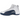 Jordan 12 Retro French Blue sneakers i sidoprofil med vit läderyta, blå stänkskärm och matchande snören