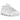 Nike Air More Uptempo Low Triple White sneakers i vinklad vy med vit läderöverdel, stora 'AIR' bokstäver och vit sula