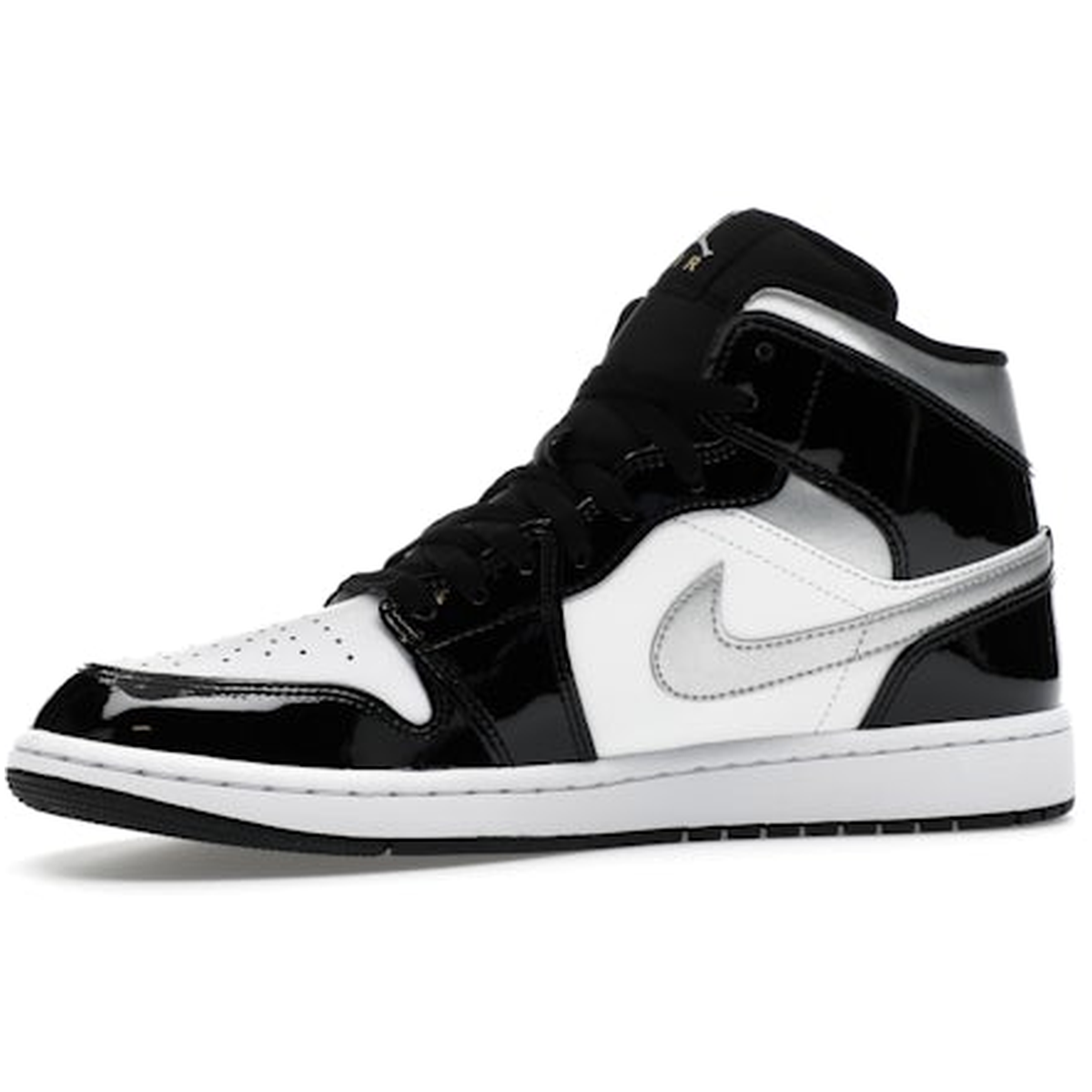 Miniatyrbild av Air Jordan 1 Mid Patent Black Silver Metallic Gold 3